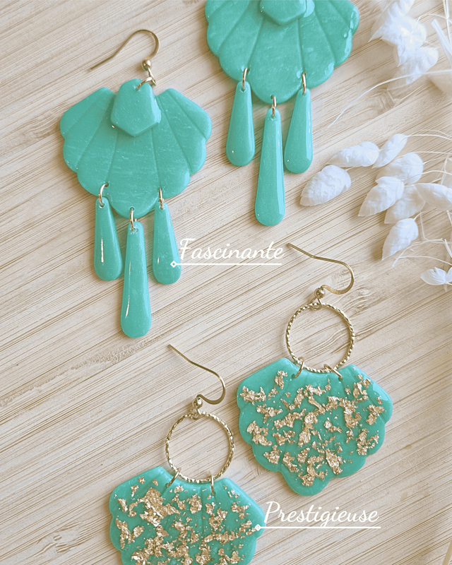 Calypso - Boucles d'oreilles en pâte polymère et résine. 