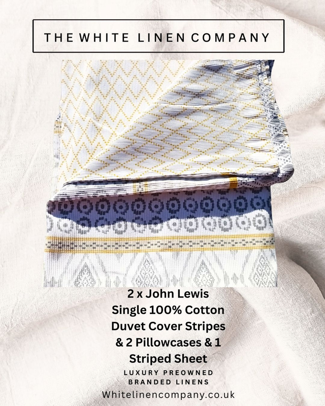 2 Single John Lewis Yellow and Grey Stripe Duvet Covers 4 Pillowcases 1 Sheet