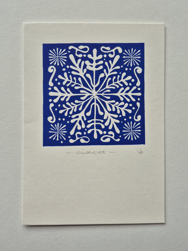Weihnachtskarte Linol "Winterlicht"
