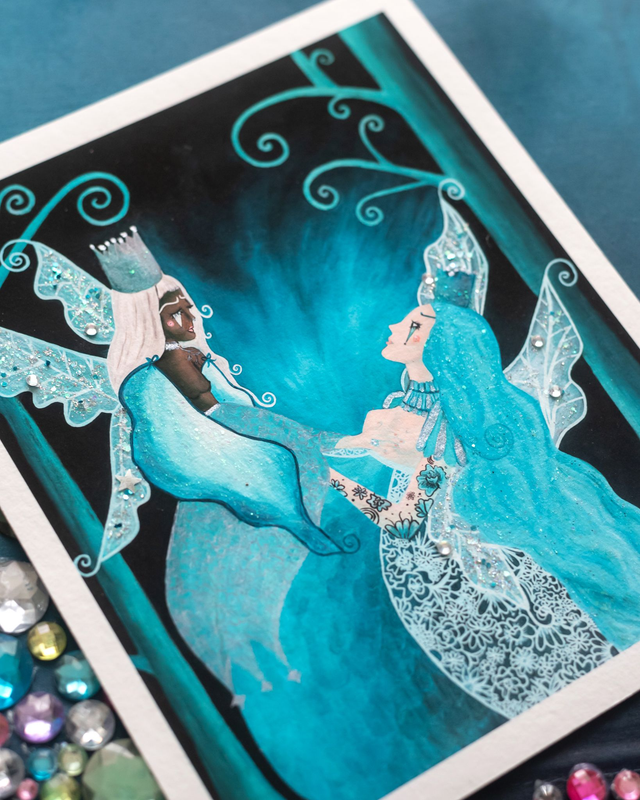 Tirage peinture fées bleutées non encadré