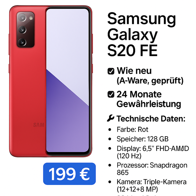 📱 Samsung Galaxy S20 FE – 128 GB – Rot –