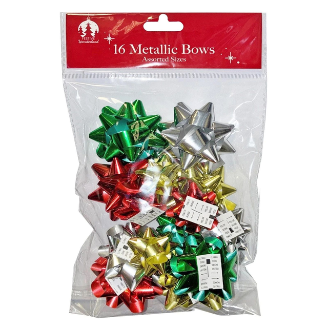 Festive Wonderland Assorted Christmas Metallic Bows 16 Pack - only £1.49 a pack