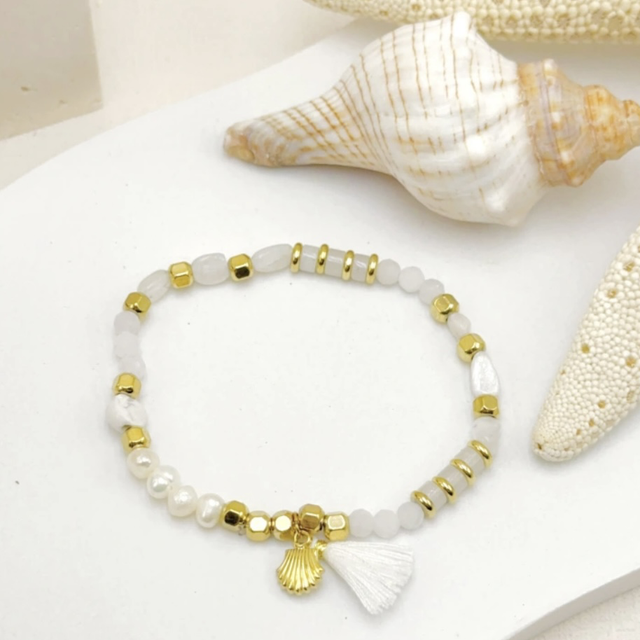Bracelet pompon coquillage blanc 