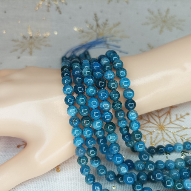 Apatite Bleue / Fil de Perles en 6 mm / Boules en Pierres Naturelles Rondes et Polies