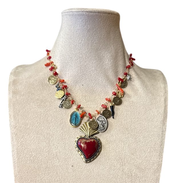 Collana cuore ex-voto multicharms 26NG-29