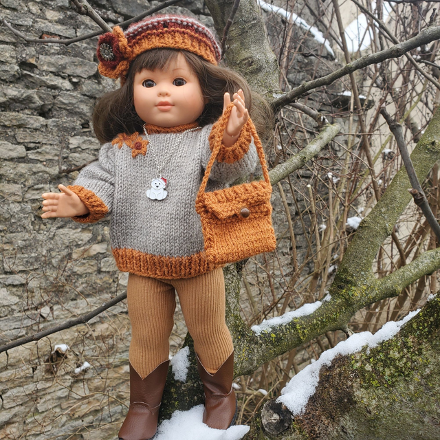 Ensemble pull, beret et sac pour poupée de 36 à 40 cm