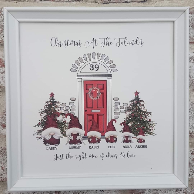 Red gonks personalised print and frame 