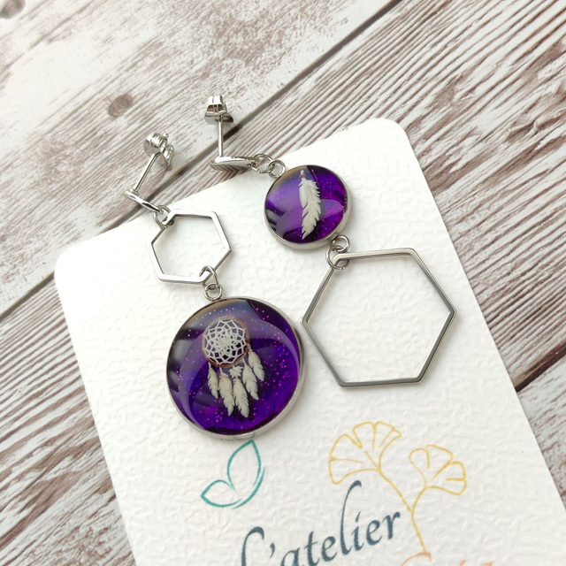 Boucles &quot;Regan&quot; Attrape-Rêves &amp; Plume