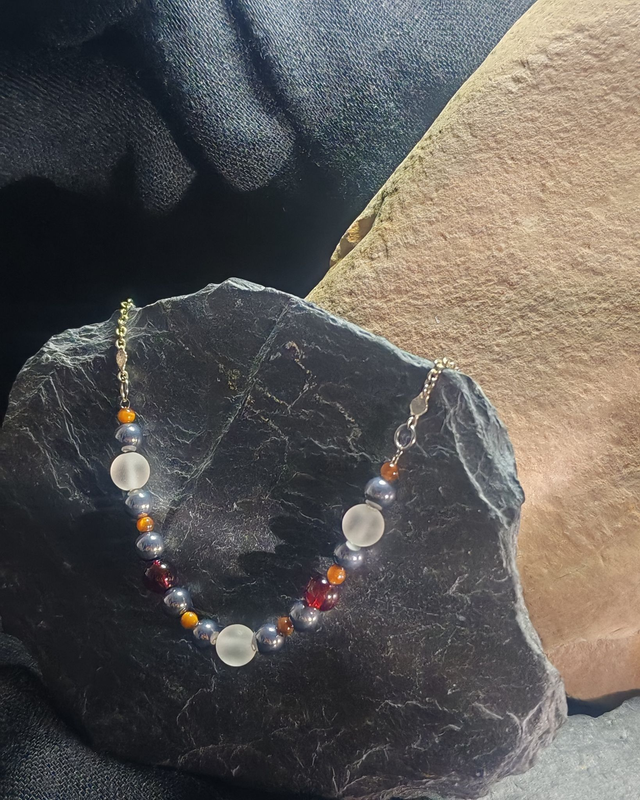 Bracelet cascade grenat, œil de tigre, hématite