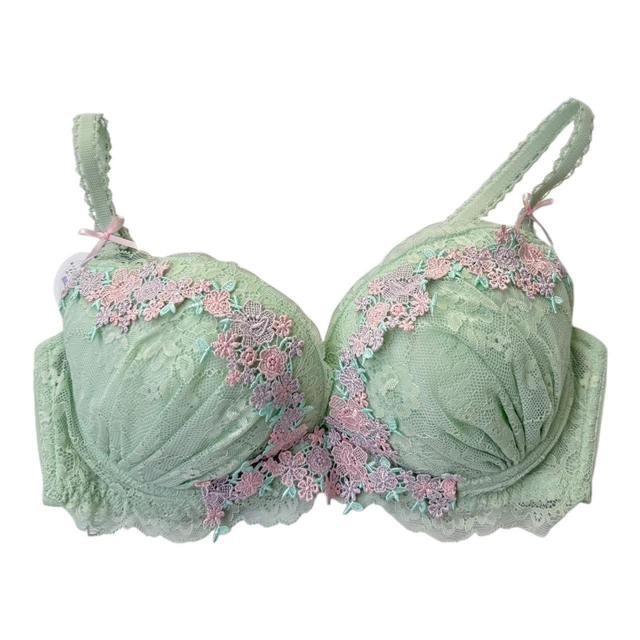 Green and pink  Embroidered Japanese Bra UK 32D