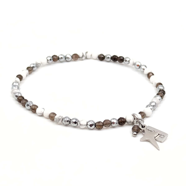 ✨ Bracelet Quartz Fumé &amp; Howlite – Ancrage léger &amp; intuition