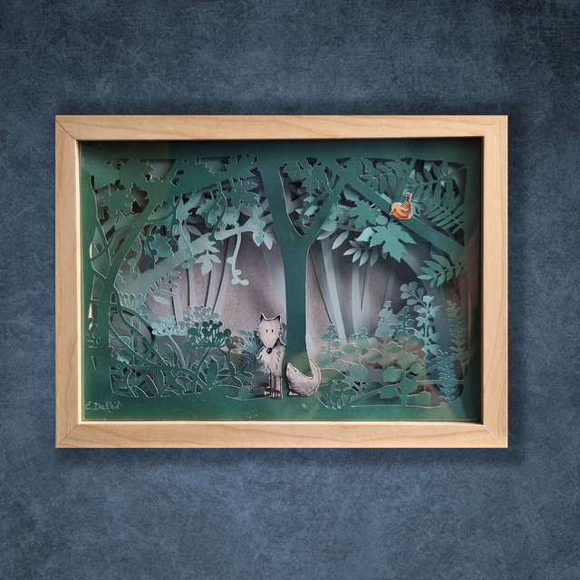 Shadow box "Lupo" con luce Led