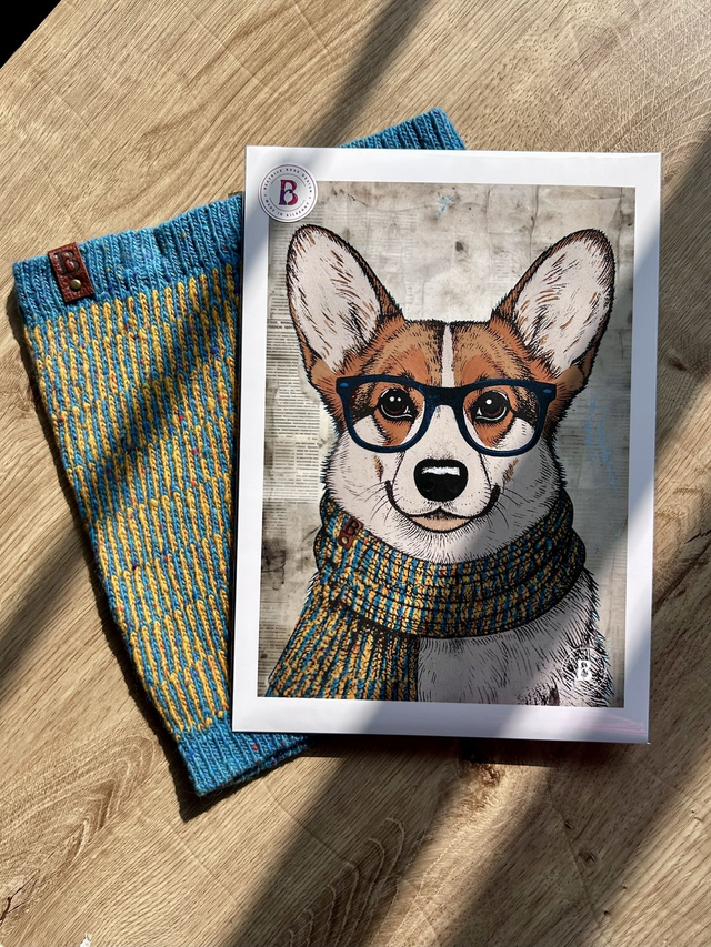 Corgi Dog In Glasses Mixed Media Art Print A4