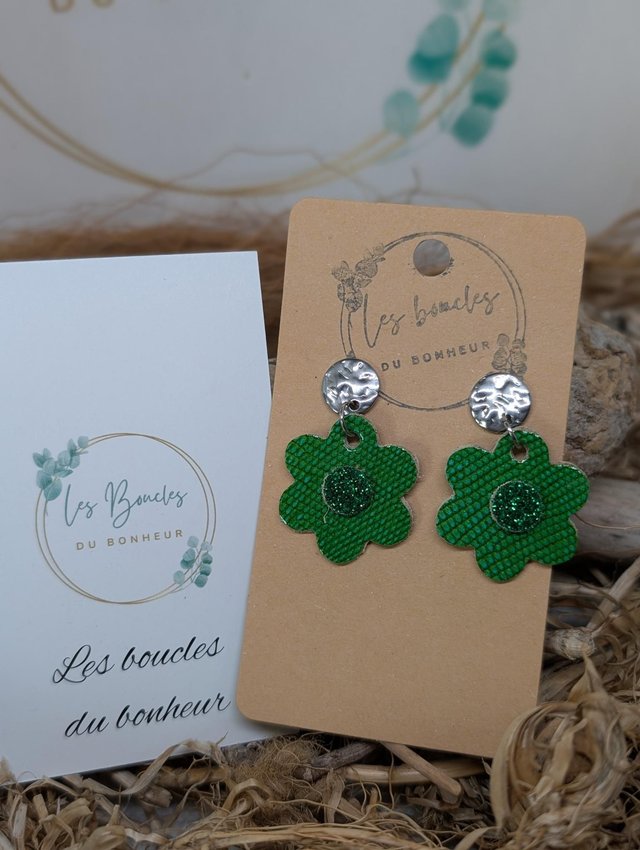 Boucles d&#039;oreilles fleur rétro m1112 vert vernis 