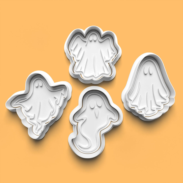 Ghost Halloween Cutter Embosser Set of 4 Cookie Cutters &amp; Stamps Biscuit Mould Debossed (2)