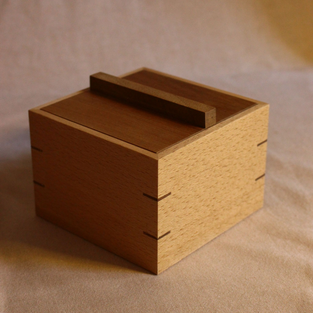 Boîte Carrée Élégante en Hêtre et Noyer