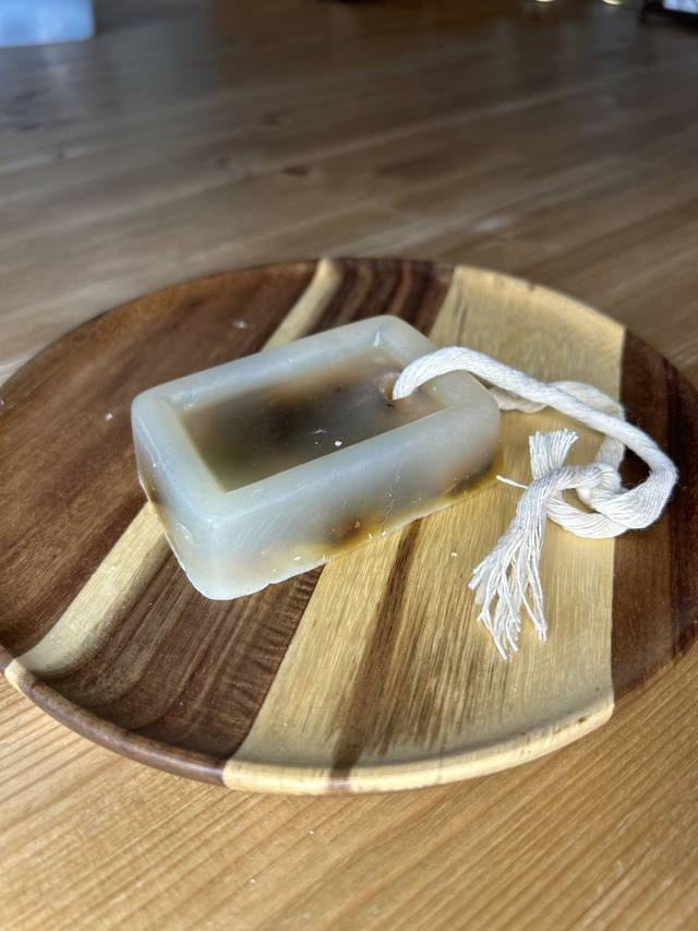 Soap on a rope - rose scented with petals