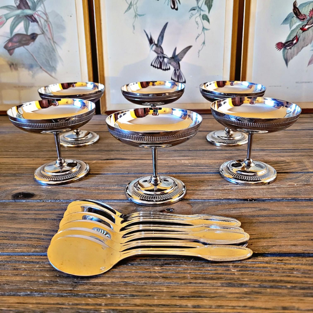 X Coupes à glaces vintage inox (avec cuillères) type Letang Remy