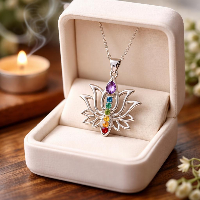 "Fleur de lotus" - Collier 7 chakras sur chaîne