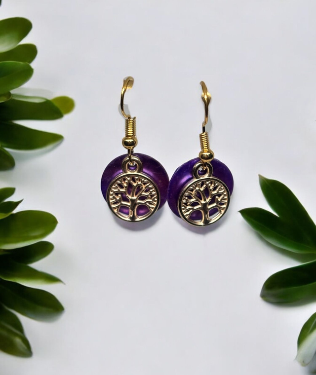 Boucles d'oreille arbre vie violet