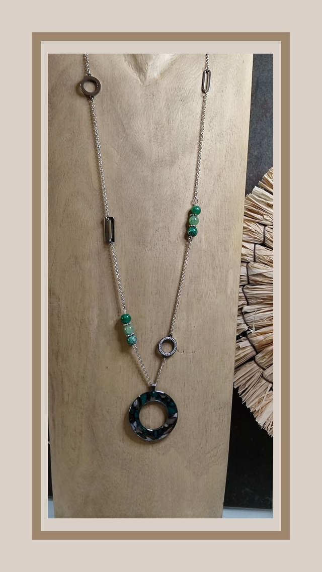 Collier faux turquoise cuivré rond