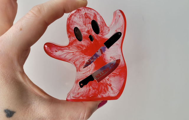 Ghost Ornament - ‘Killing It’ Bloody Horror Ghost with Knives