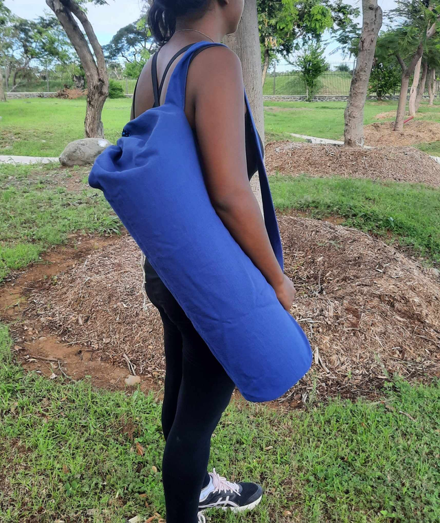 Sac de tapis de yoga en lin - bleu 
