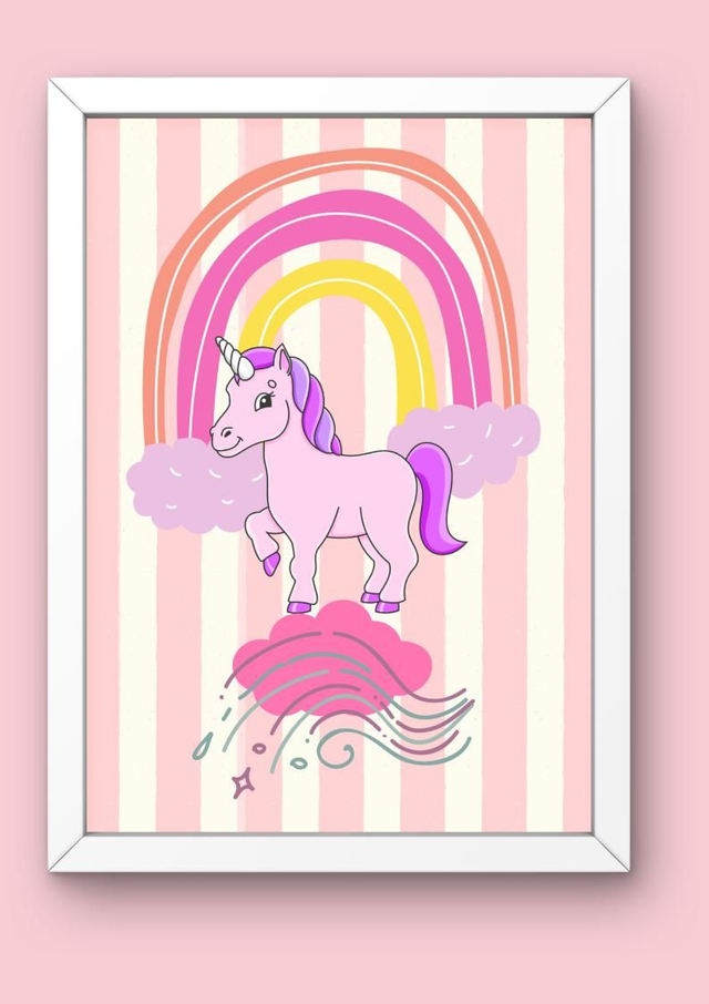Pink Unicorn Rainbow Art Print unframed 