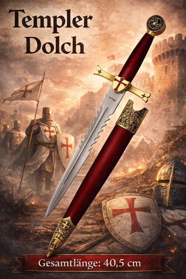 NEU Templer Deko Dolch inkl. Scheide für Sammler Serien Mittelalter Film Cosplay Fans Brieföffner Freimaurer Illuminaten Ritter
