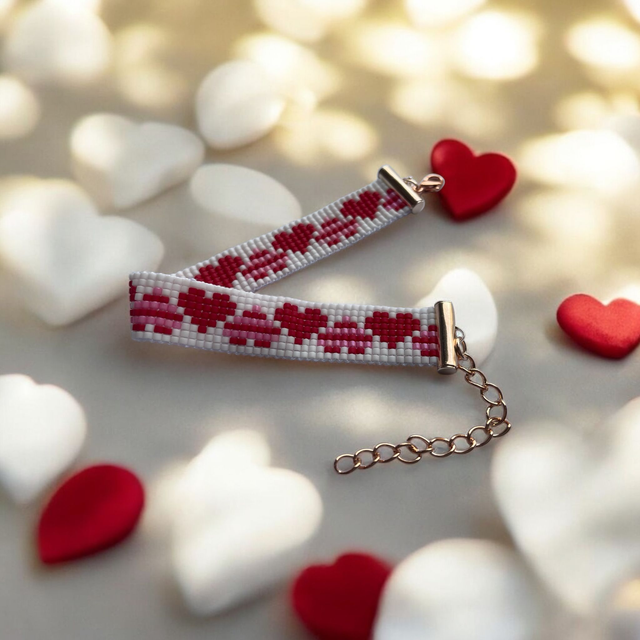 Bracelet coeurs rouge et blanc