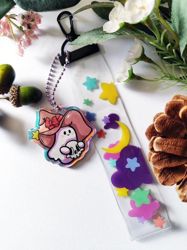 Witchy Ghost and Pastel Skies Strap Keychain