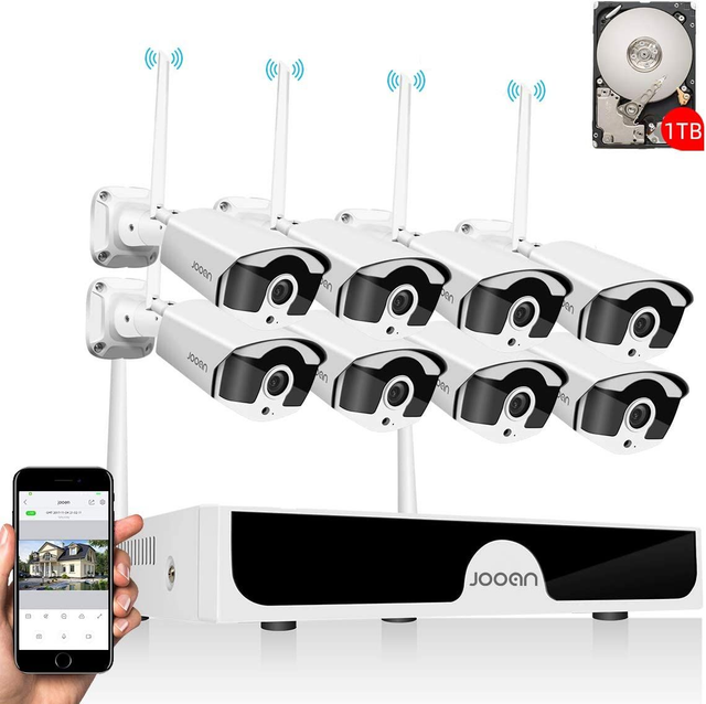 Security Camera System Wireless,8 Ch NVR &amp; 8pcs 3MP Bullet Cameras, IP67 Weatherproof,AI Human Motion Alert with 1TB Hard Drive,Free Extension Antenna
