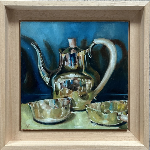 Silberne Teekanne - Feine Ölmalerei für dein Zuhause