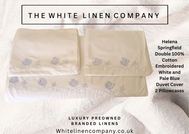 Helena Springfield Double 100% Cotton Embroidered White and Pale Blue Duvet Cover (1)