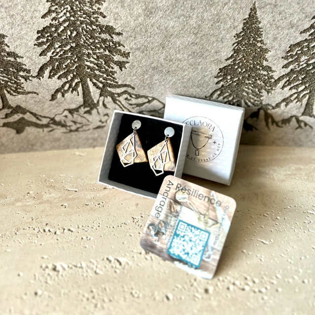 Boucles Madré Cacao &amp; Design Graphique Argenté 