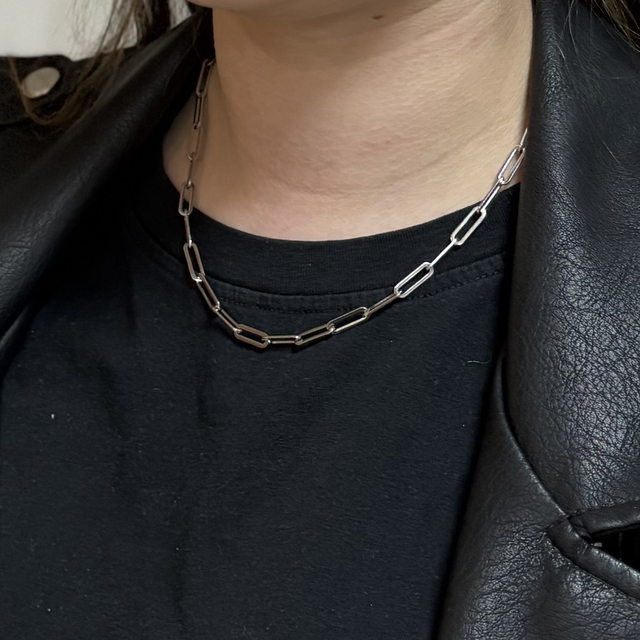 Paperclip Chain Necklace Silver Stainless Steel