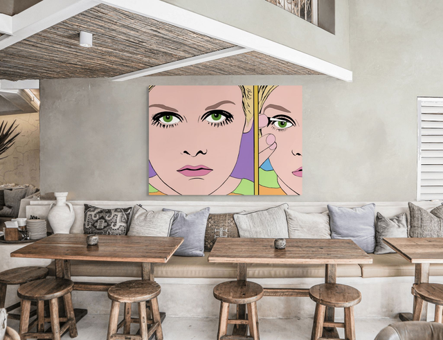 Canvas Wall Art, Supermodel Twiggy, Large Scale Graphical Colourful Artwork, Four Sizes, Part 2 of a Set of 3