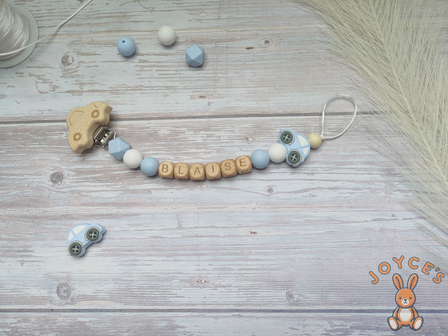 Attache tétine Voiture - Modèle Blaise - prénom 6 lettres max 