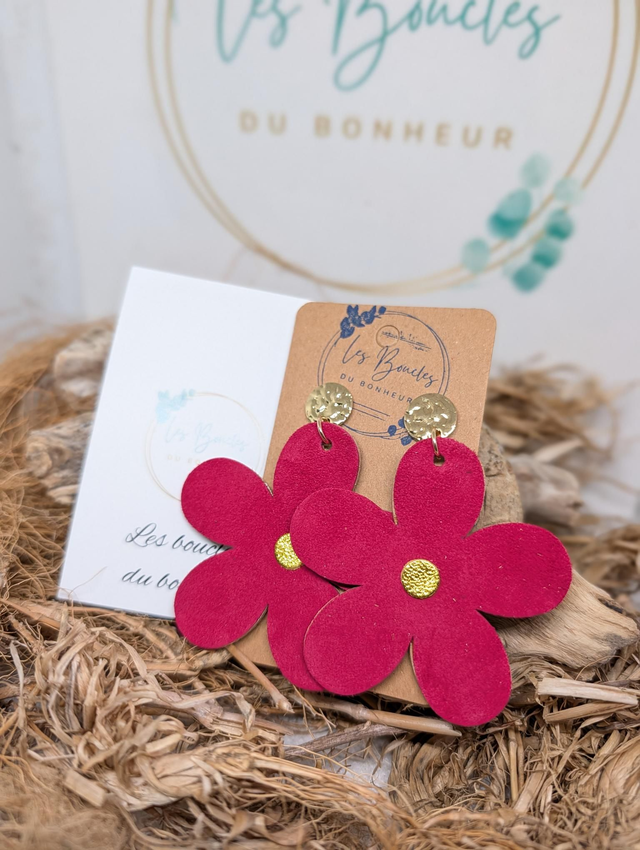 Boucles d'oreilles Marguerite fushia m657