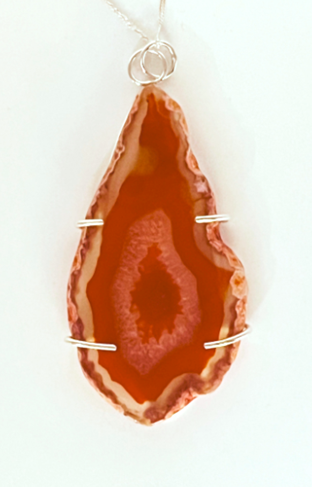 Fireside Ember: Silver & Red Agate Slice Pendant