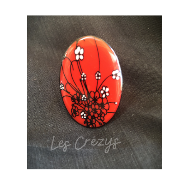Bague Fanny - ovale rouge et noir