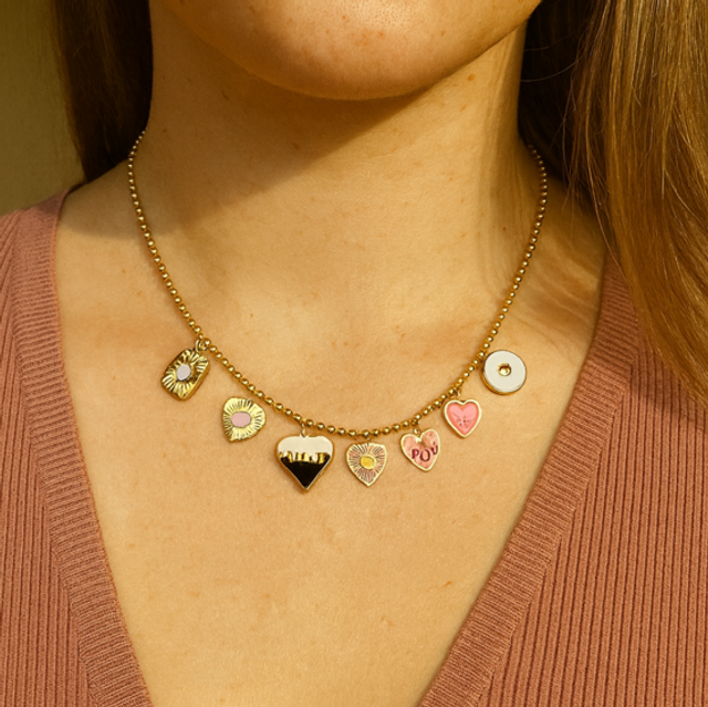 Ketting hartjes roze goud