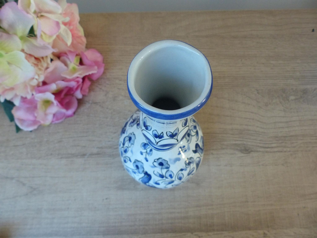 Vase en céramique Oiseau et Biche Bleus Peint Main Portugal, Vase en Céramique Animal, Vase Forme Coloquinte Décoration Intérieur Cadeau