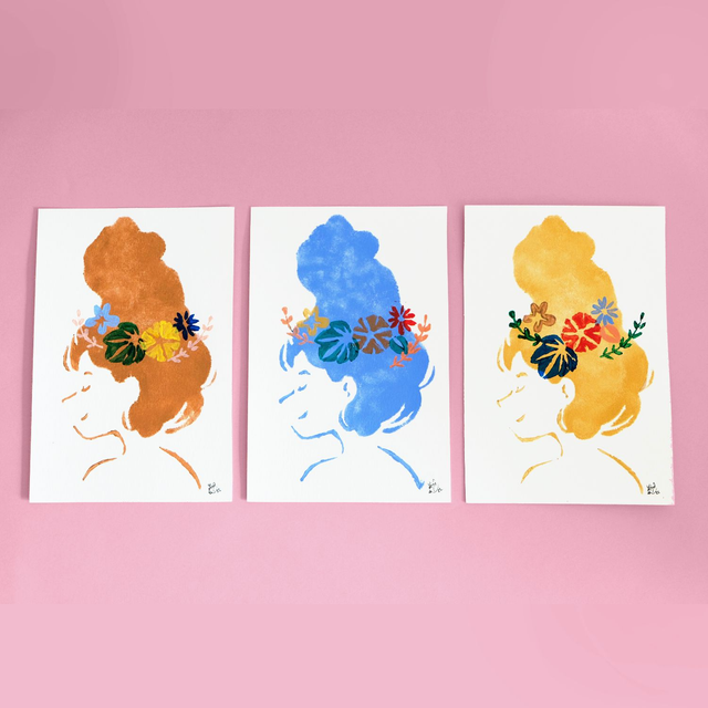 Impressions pochoirs: Fleurs dans les cheveux