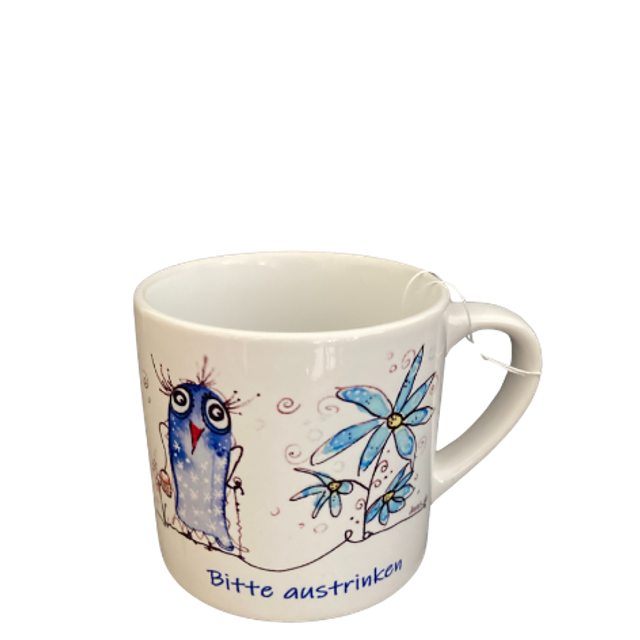 Keramiktasse "Vogeldame - Bitte austrinken"