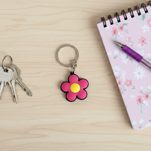 Porte clés fleur rose