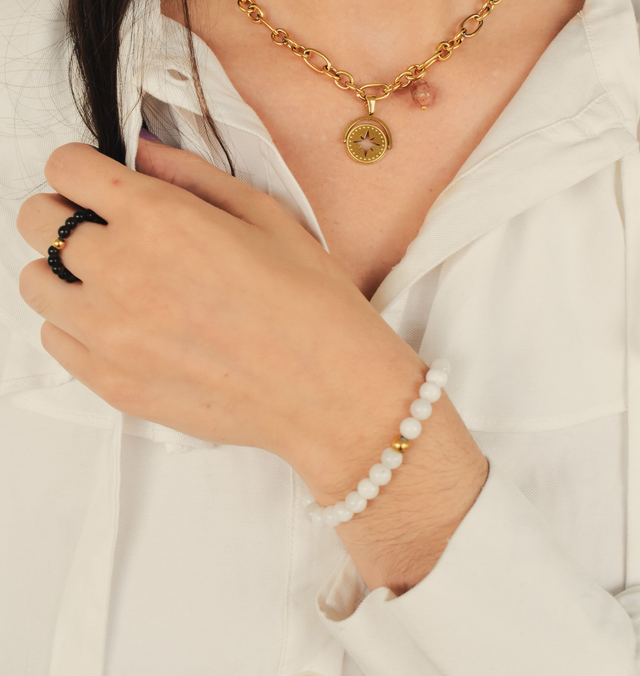 Bracelet Litho - Pierre de lune arc-en-ciel : Introspection & Clarté