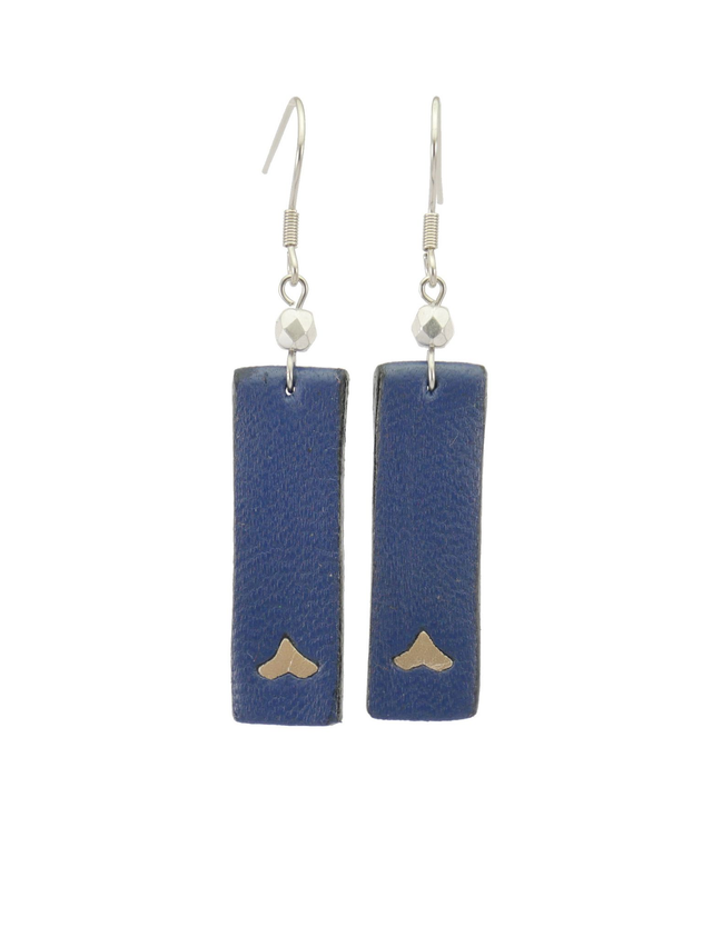 Boucles d’oreilles « Double barre » hypoallergéniques, cuir bleu nuit et champagne