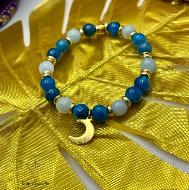 Bracelet « clarté de lune » apatite bleue et aiguë marine