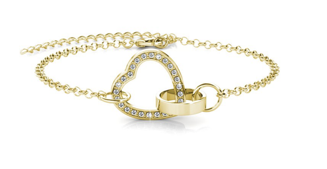 Bracelet Locked Heart by MoustickatCie - Doré et Cristal